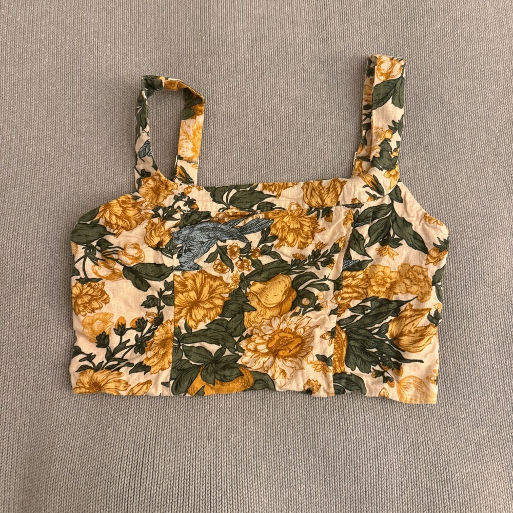 Abercrombie Linen Blend Set Top Yellow Floral